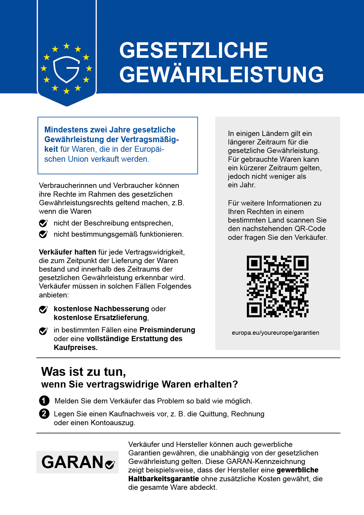 Gesetzliche Gewährleistung 2 Jahre