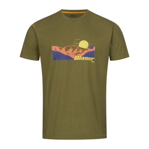 Blaser Herren T-Shirt Allgäu Mountain Dunkeloliv L