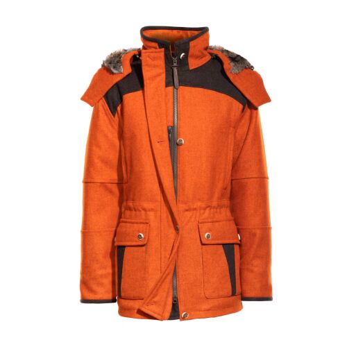 Rascher Damen Jacke Signal-Loden mit Kapuze orange-melange 38