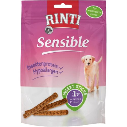 Rinti Hunde Snacks Beutel Sensible Hypoallergen Insekt Sticks 50g