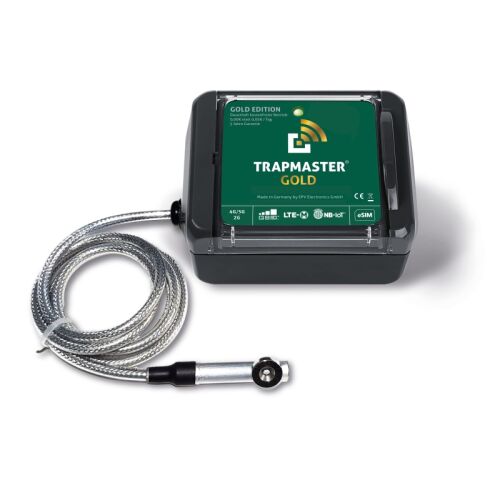 Trapmaster Gold Fallenmelder 4G/5G Version Standard (mit Kombisensor an 1,60m Kabel. Ideal für Kastenfallen)