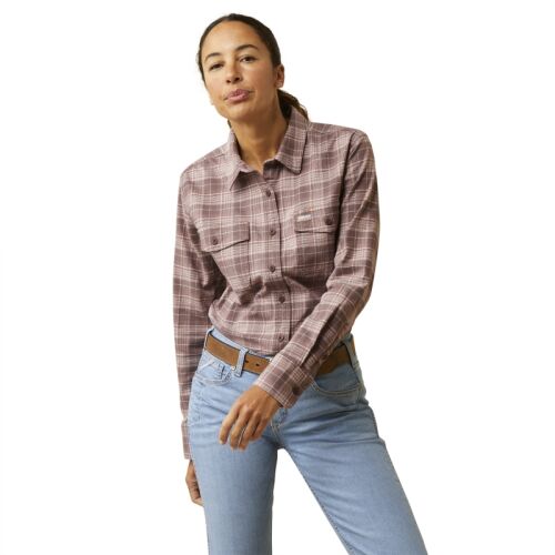 Ariat Damen Bluse Rebar®  Work Flanell DuraStretch Pink-Brown XL