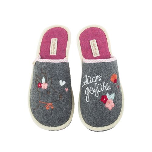 Adelheid Damen Filzpantoffel Glücksgefühle mausgrau 38/39