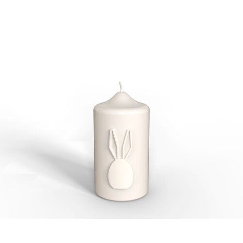 Engels Kerzen Gelackte Stumpenkerze m. Osterhase - Relief Glanz-Lack Elfenbein Ø 8cm x H15cm