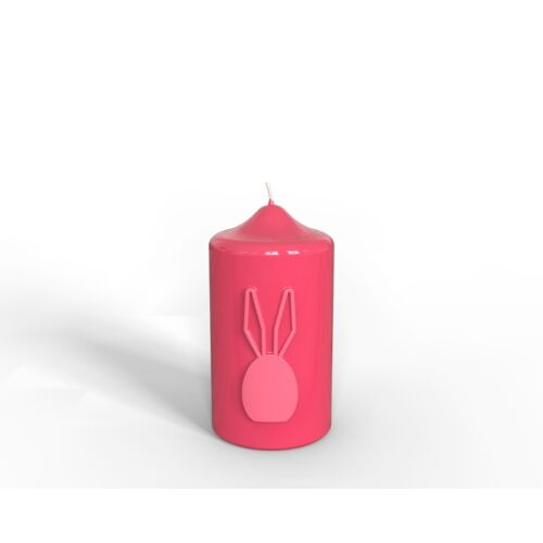 Engels Kerzen Gelackte Stumpenkerze m. Osterhase - Relief Glanz-Lack Pink Ø 8cm x H15cm
