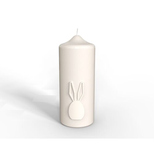 Engels Kerzen Gelackte Stumpenkerze m. Osterhase - Relief Glanz-Lack Elfenbein Ø 8cm x H20cm