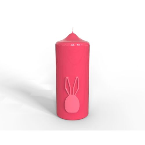 Engels Kerzen Gelackte Stumpenkerze m. Osterhase - Relief Glanz-Lack Pink Ø 8cm x H20cm