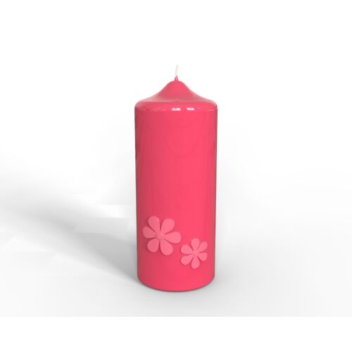 Engels Kerzen Gelackte Stumpenkerze m. Blume - Relief Glanz-Lack Pink Ø 8cm x H20cm
