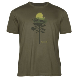 Pinewood Herren T-Shirt Finnveden Recycled Outdoor Olive Melange Pine Tree XL