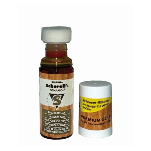 Ballistol Scherell s SCHAFTOL 50 ml Flasche mit Applikationsschwamm Premium Gold