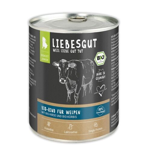 Liebesgut Hundenassfutter Junior Bio Rind mit Hirse und Kürbis 800g