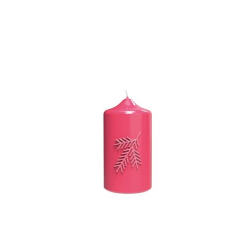 Engels Kerzen Gelackte Stumpenkerze m. Tannenzweig Pink Ø 8cm x H15cm