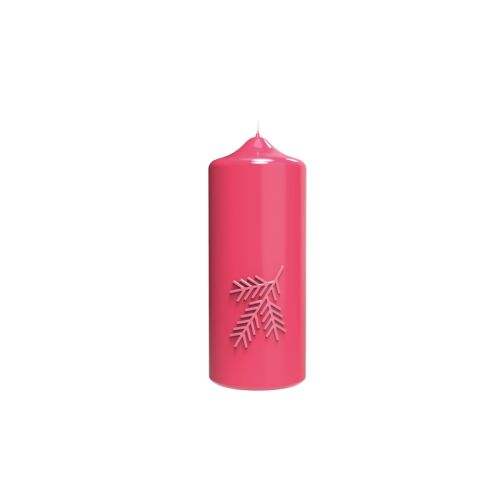 Engels Kerzen Gelackte Stumpenkerze m. Tannenzweig Pink Ø 8cm x H20cm