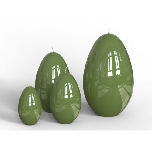 Engels Kerzen Gelackte Oster-Ei-Objektkerze Glanz-Lack Olive M Nr. 3 glänzend, Ø 8 H 12 cm