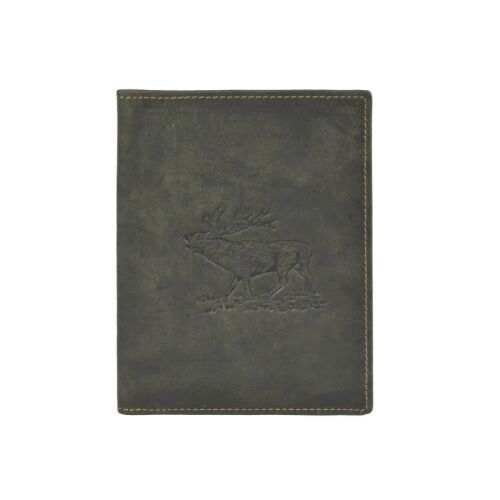 Greenburry Jagdscheinetui Leder "Vintage Hunting" Hirsch 12,5x16,5 cm Grün