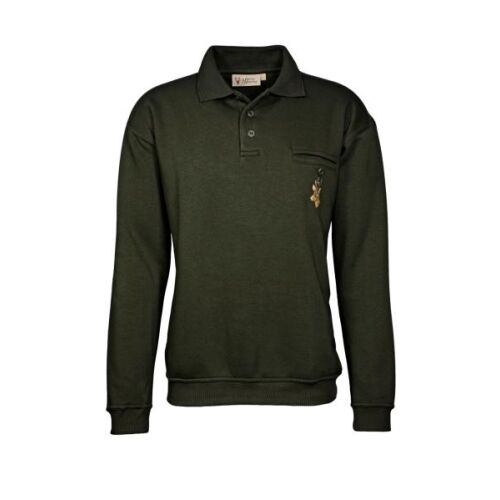 Hubertus Sweatshirt mit Polokragen Motiv Bock