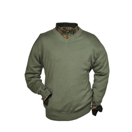 Hubertus Pullover V-Auschnitt dunkeloliv 4XL