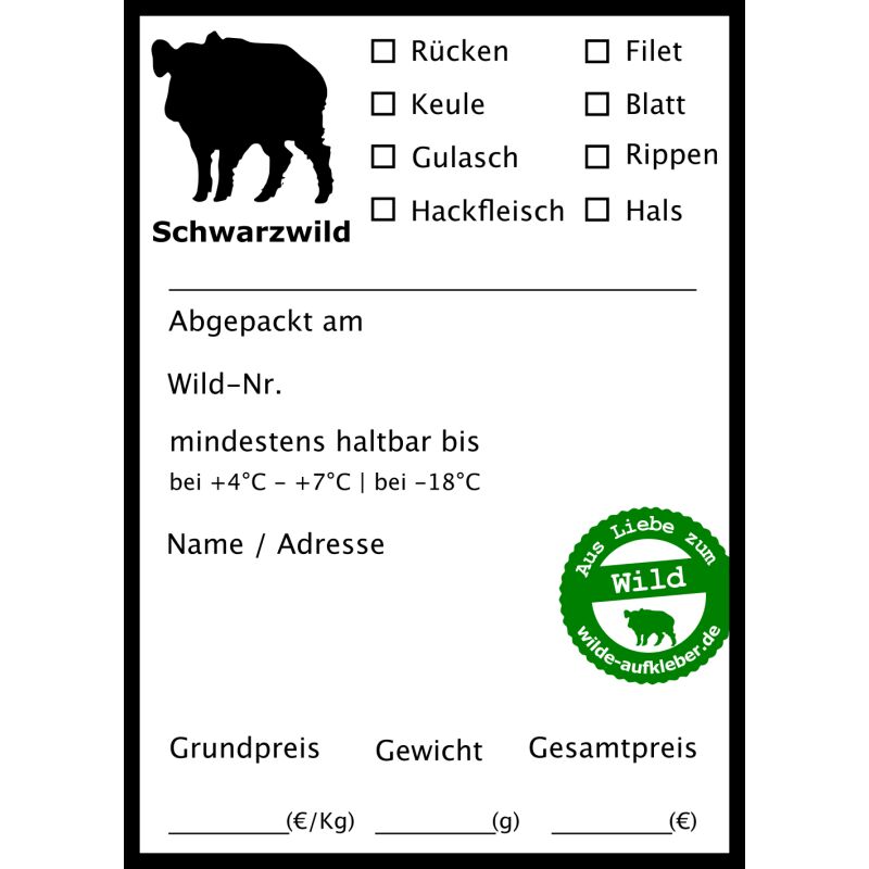 Wilde Aufkleber Typ Rotwild Tiefkühl Aufkleber Wild Beschriftung Wildetiketten