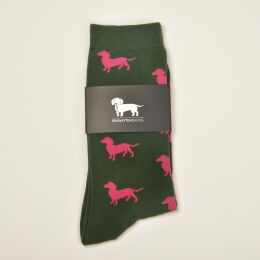 Krawattendackel Unisex Socken grün, Dackel pink