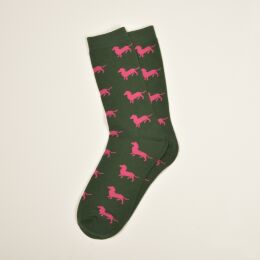 Krawattendackel Unisex Socken gr&uuml;n, Dackel pink 41-46