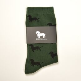 Krawattendackel Unisex Socken grün, Dackel schwarz