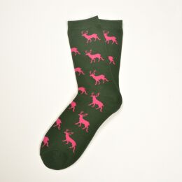 Krawattendackel Unisex Socken gr&uuml;n, Hirsch pink