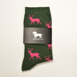 Krawattendackel Unisex Socken grün, Hirsch pink