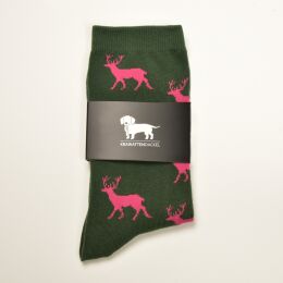 Krawattendackel Unisex Socken gr&uuml;n, Hirsch pink