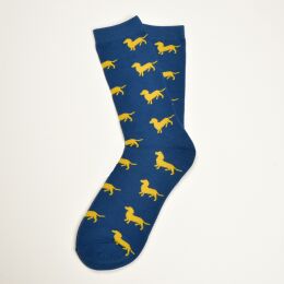 Krawattendackel Herren Socken blau, Dackel gelb, Gr&ouml;&szlig;e 41-46