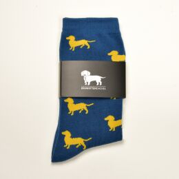 Krawattendackel Herren Socken blau, Dackel gelb,...