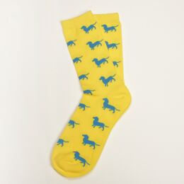 Krawattendackel Damen Socken gelb, Dackel blau, Gr&ouml;&szlig;e 36-40