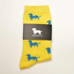 Krawattendackel Damen Socken gelb, Dackel blau,...