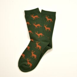 Krawattendackel Unisex Socken gr&uuml;n, Hirsch braun