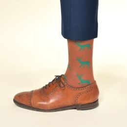 Krawattendackel Herren Socken braun, Hirsch gr&uuml;n, Gr&ouml;&szlig;e 41-46