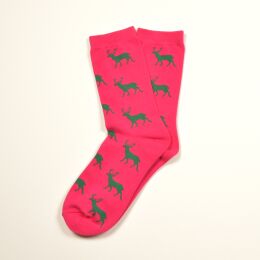 Krawattendackel Damen Socken pink, Hirsch gr&uuml;n, Gr&ouml;&szlig;e 36-40