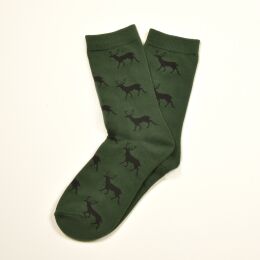 Krawattendackel Unisex Socken gr&uuml;n, Hirsch schwarz