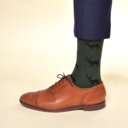 Krawattendackel Unisex Socken gr&uuml;n, Hirsch schwarz