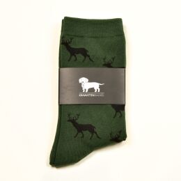 Krawattendackel Unisex Socken gr&uuml;n, Hirsch schwarz 36-40