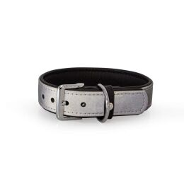 Das Lederband Hundehalsband Oslo Silver Reflective B 35 mm / L 60 cm