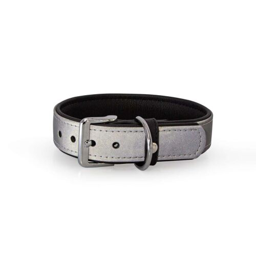 Das Lederband Hundehalsband Oslo Silver Reflective B 40 mm / L 65 cm
