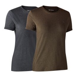 Deerhunter Damen T-Shirt Lady Basic O-Neck 2-Pack Brown Leaf Melange