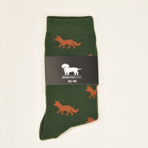 Krawattendackel Unisex Socken grün, Fuchs braun Größe 36 - 40