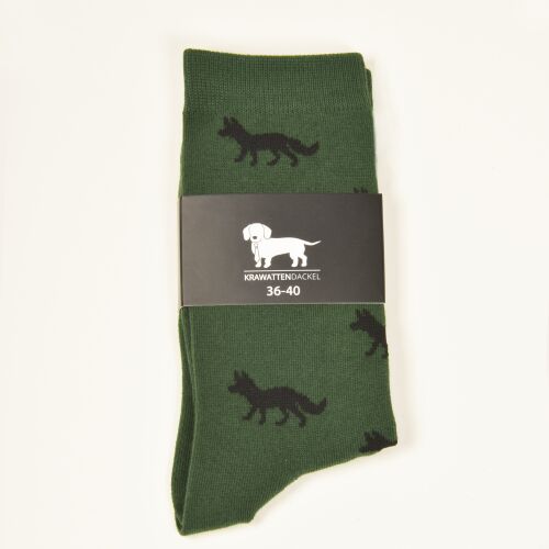 Krawattendackel Unisex Socken grün, Fuchs schwarz Größe 36 - 40