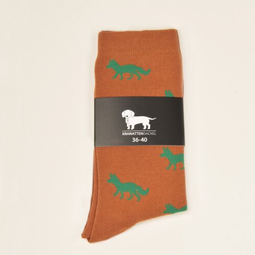 Krawattendackel Unisex Socken braun, Fuchs grün Größe 36 - 40