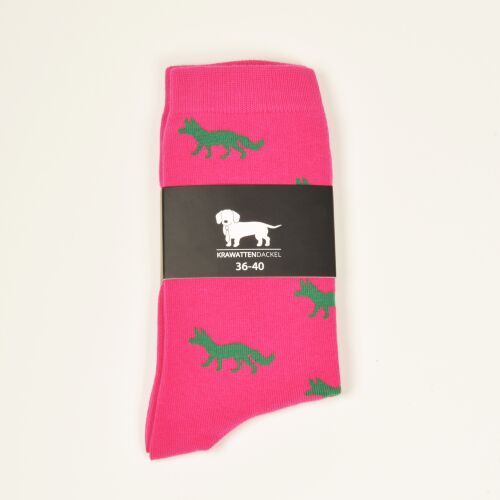 Krawattendackel Unisex Socken pink, Fuchs grün Größe 36 - 40
