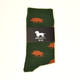 Krawattendackel Unisex Socken grün, Wildschwein braun