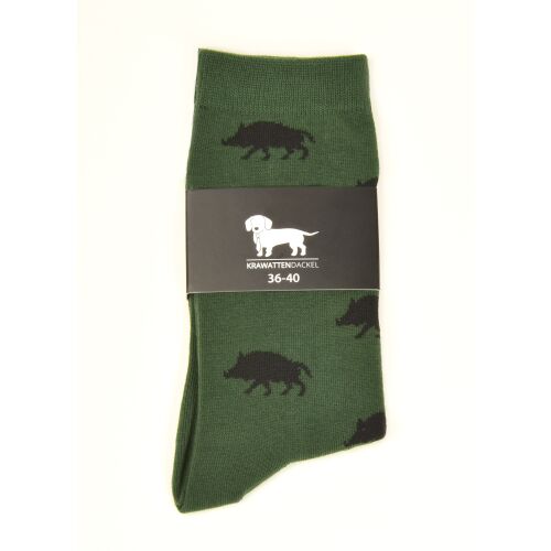 Krawattendackel Unisex Socken grün, Wildschwein schwarz Größe 36 - 40