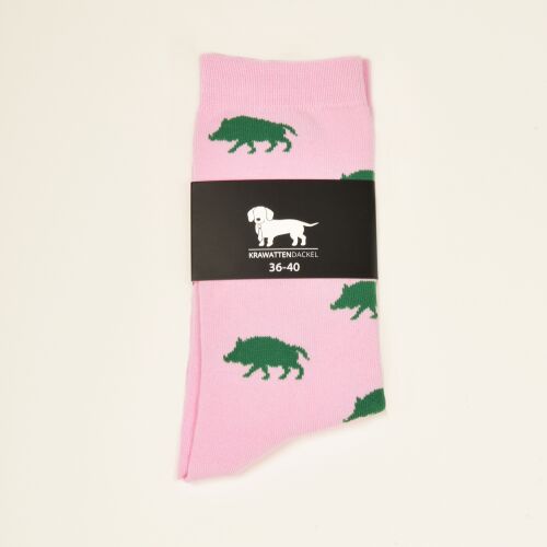 Krawattendackel Unisex Socken rosa, Wildschwein grün