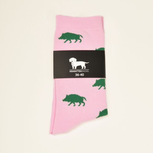 Krawattendackel Unisex Socken rosa, Wildschwein grün Größe 36 - 40