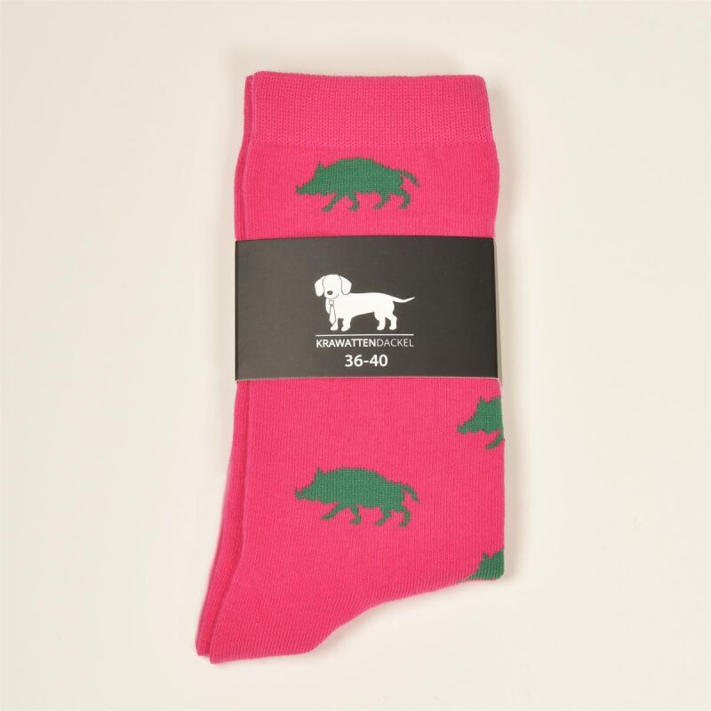 Krawattendackel Unisex Socken pink, Wildschwein grün Größe 36 - 40